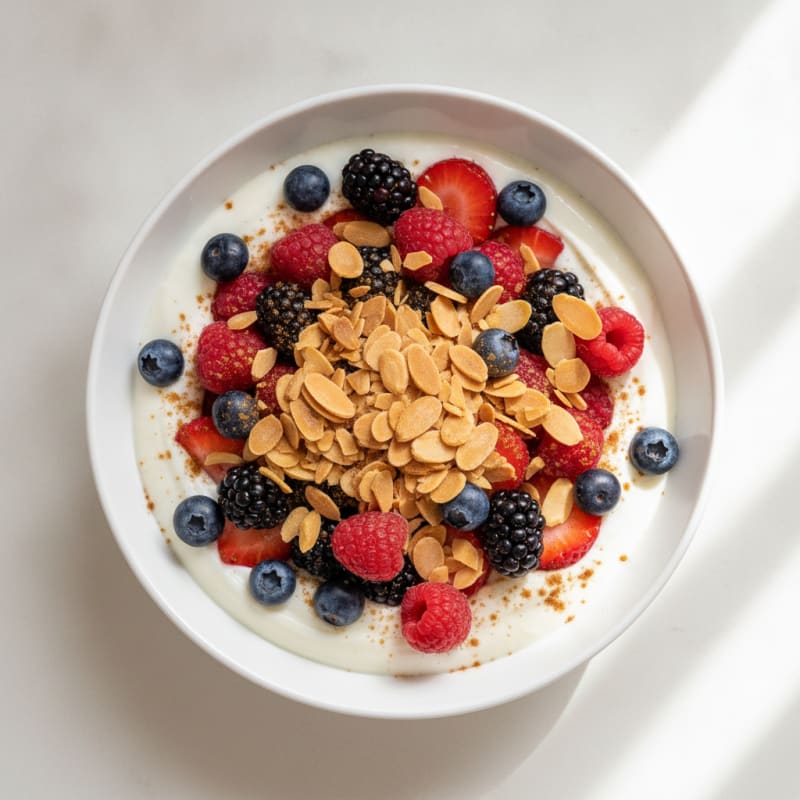 Greek Yogurt Protein Bowl with Mixed Berries and Almonds