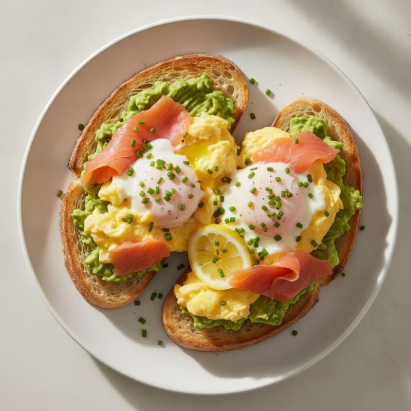 Creamy Scrambled Eggs with Smoked Salmon and Avocado Toast