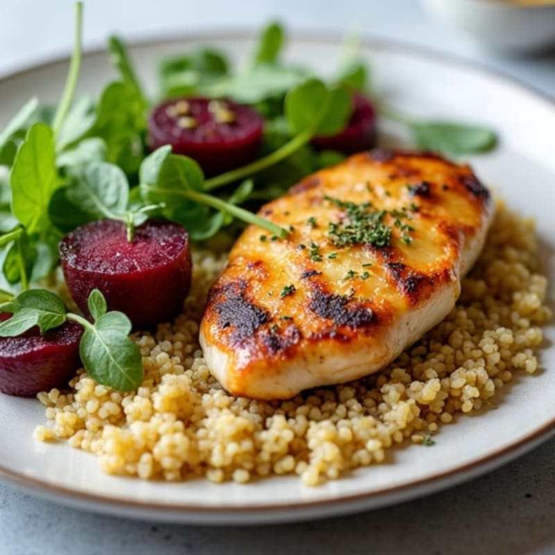 Tender Roasted Beets and Lemon-Herb Chicken with Fresh Arugula