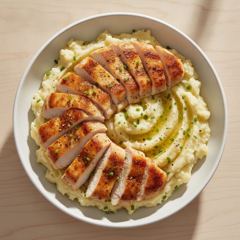 Buttery Garlic Herb Mashed Potato Bowl with Pan-Seared Chicken