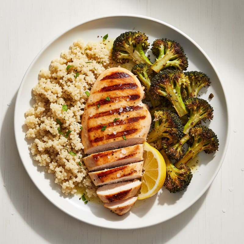 Grilled Chicken Breast with Quinoa and Roasted Broccoli
