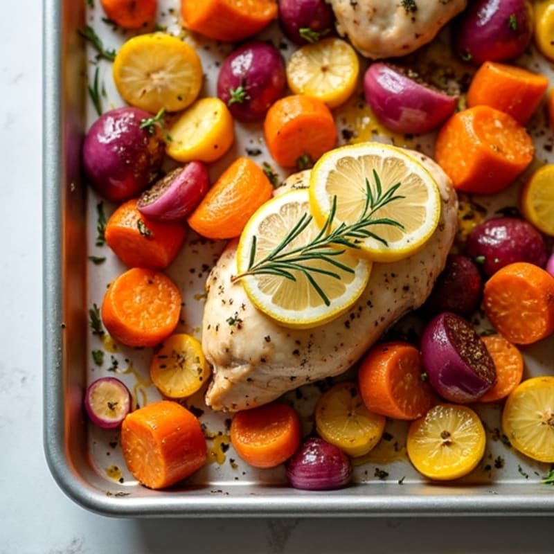 Sheet Pan Lemon-Herb Chicken and Roasted Root Vegetable Medley