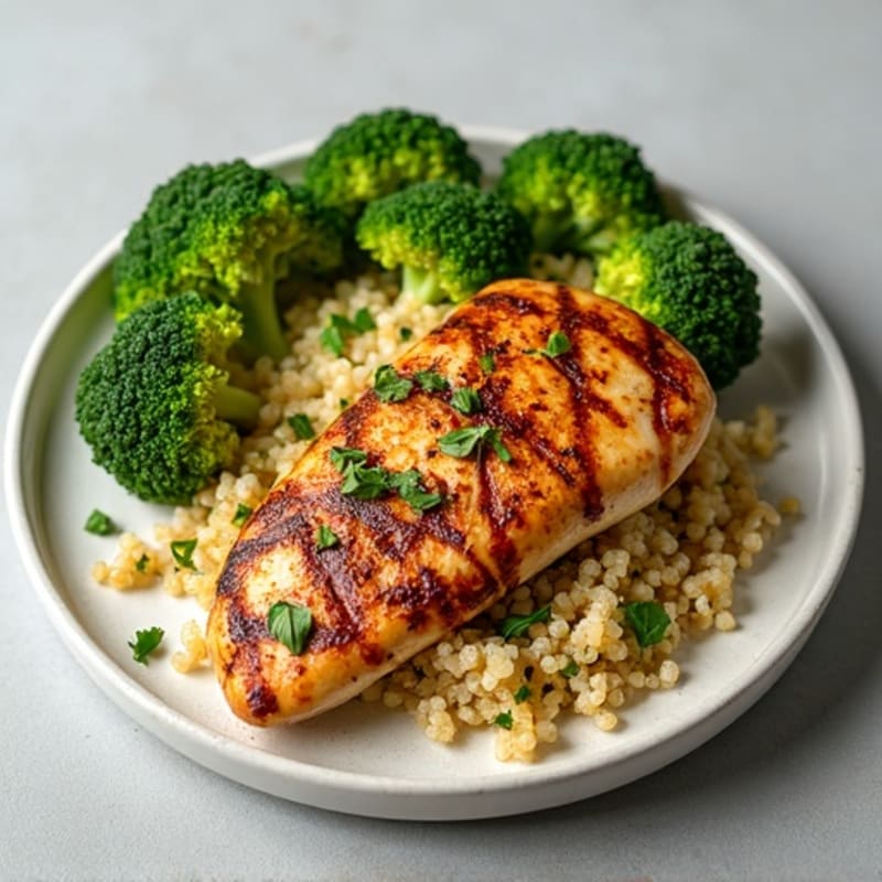 Grilled Chicken Breast with Quinoa and Roasted Broccoli