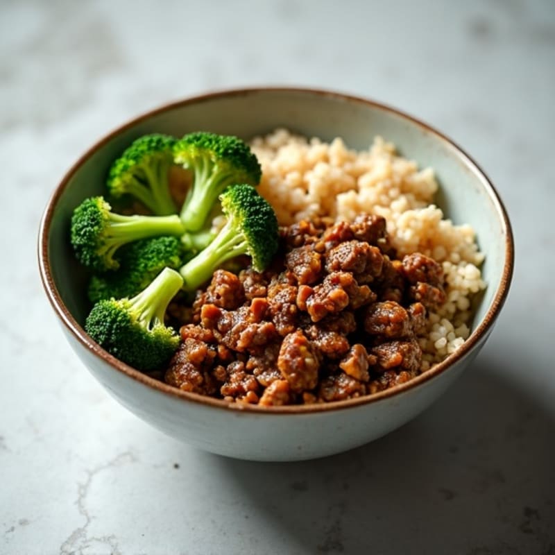 Lean Beef and Crispy Broccoli Brown Rice Bowl