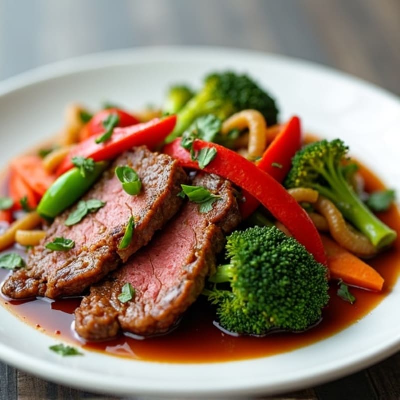 Lean Beef and Crispy Vegetables with Savory Garlic Ginger Sauce