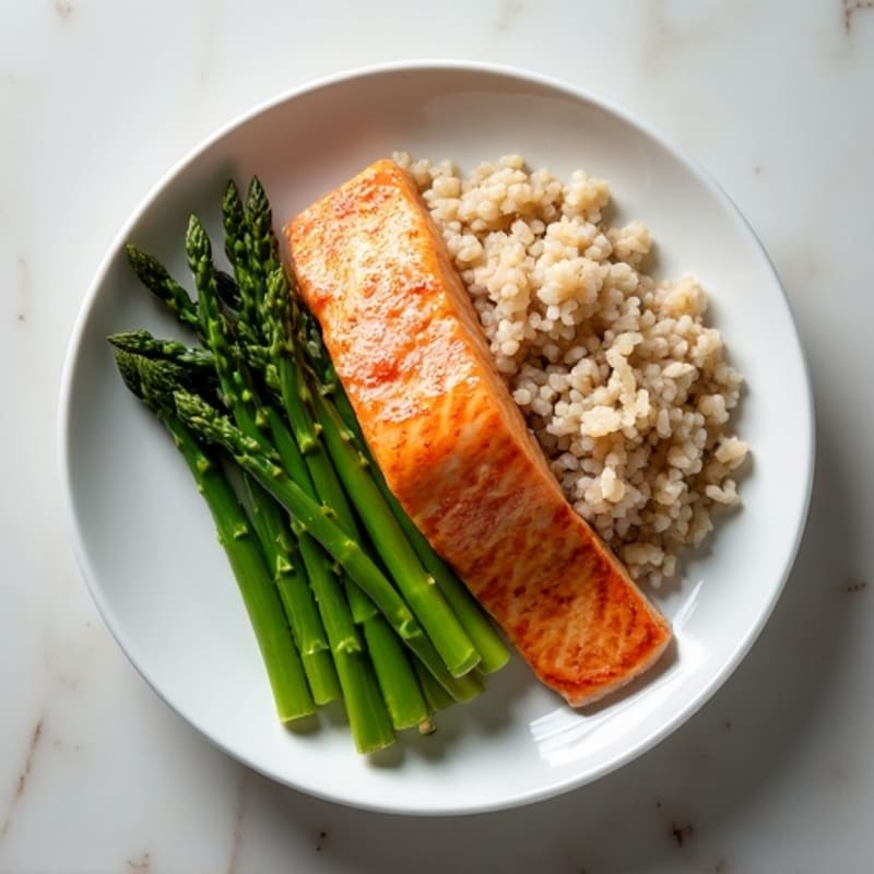 Seared Salmon with Steamed Asparagus and Brown Rice