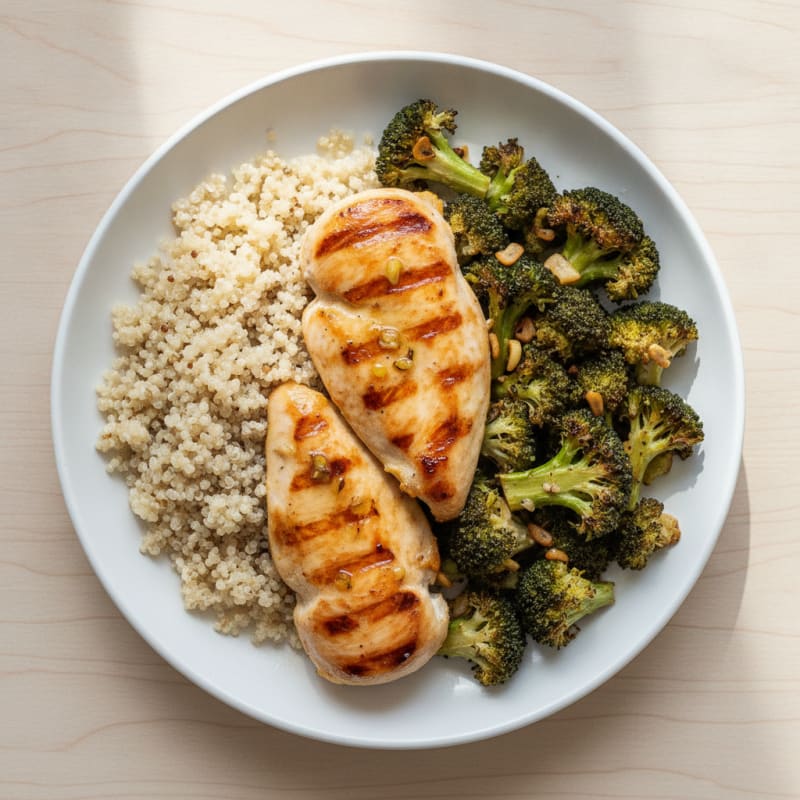 Grilled Chicken Breast with Roasted Broccoli and Quinoa