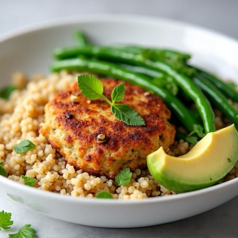 Seared Turkey Patties with Steamed Green Beans and Quinoa