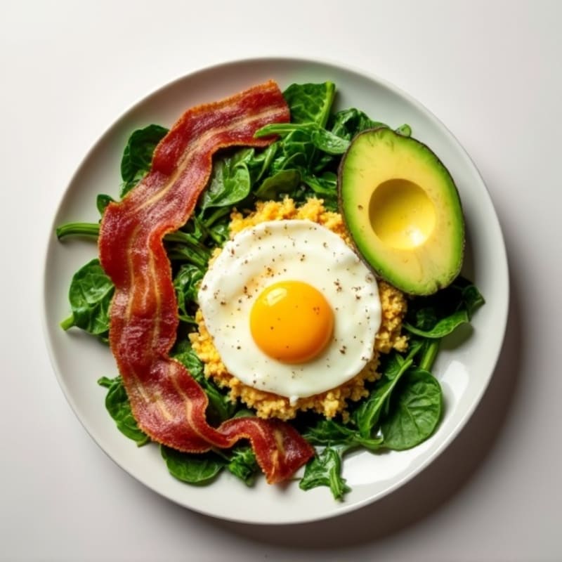 Egg White Spinach Scramble with Turkey Bacon