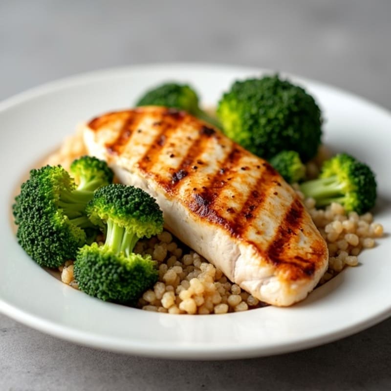 Grilled Chicken Breast with Roasted Broccoli and Quinoa