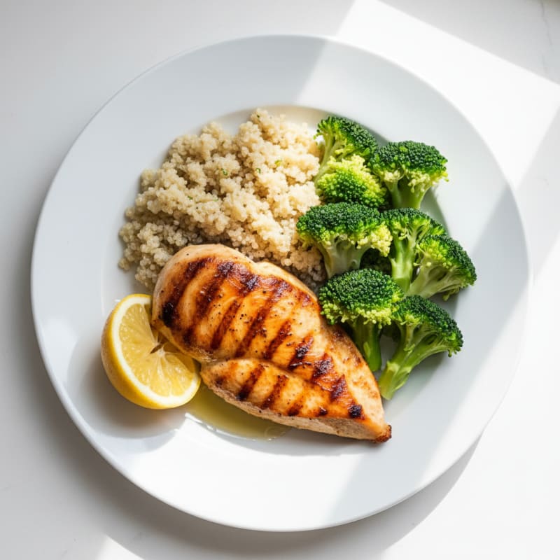 Grilled Chicken Breast with Quinoa and Steamed Broccoli