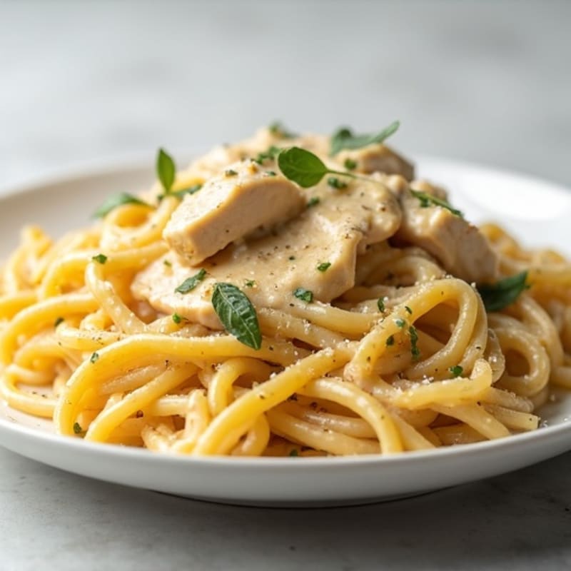 Lighter Creamy Chicken Alfredo Pasta