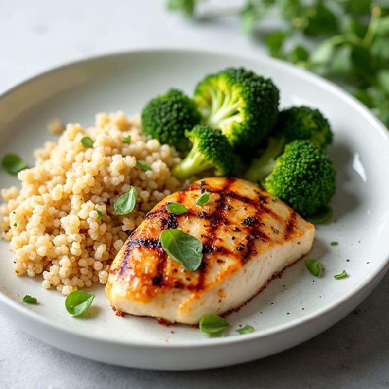 Grilled Chicken Breast with Quinoa and Roasted Broccoli