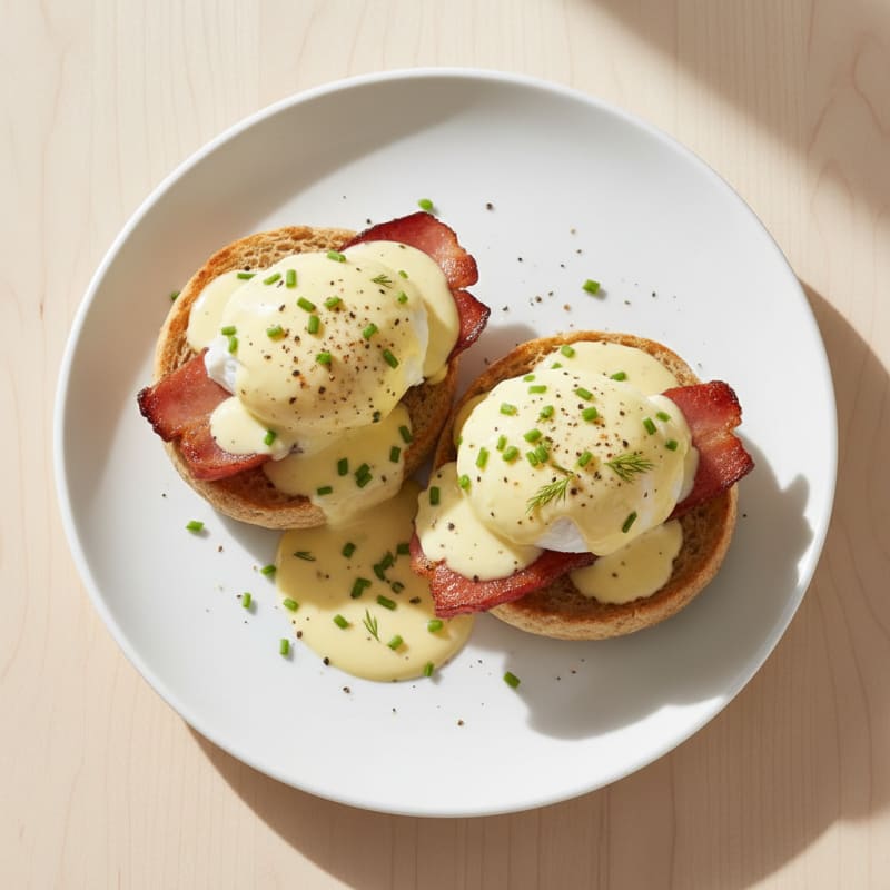 Creamy Hollandaise Poached Eggs Benedict