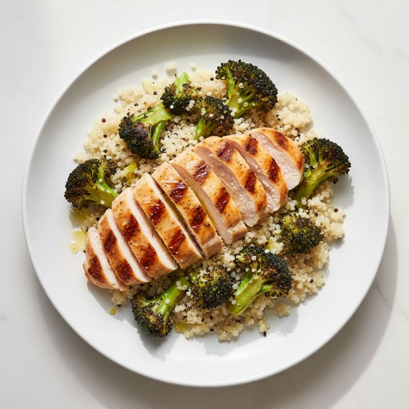 Grilled Chicken Breast with Quinoa and Roasted Broccoli