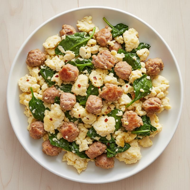 Egg White and Turkey Sausage Scramble with Spinach