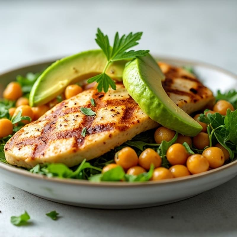 Grilled Chicken Salad with Chickpeas and Avocado