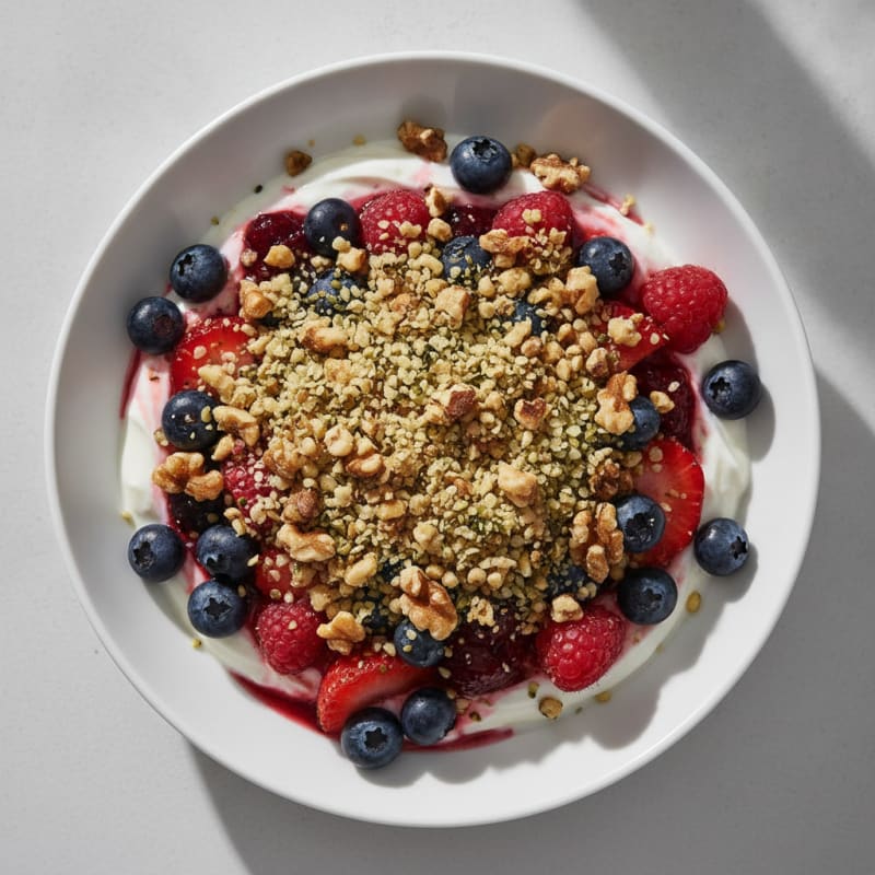 Creamy Greek Yogurt with Mixed Berries and Protein Crunch