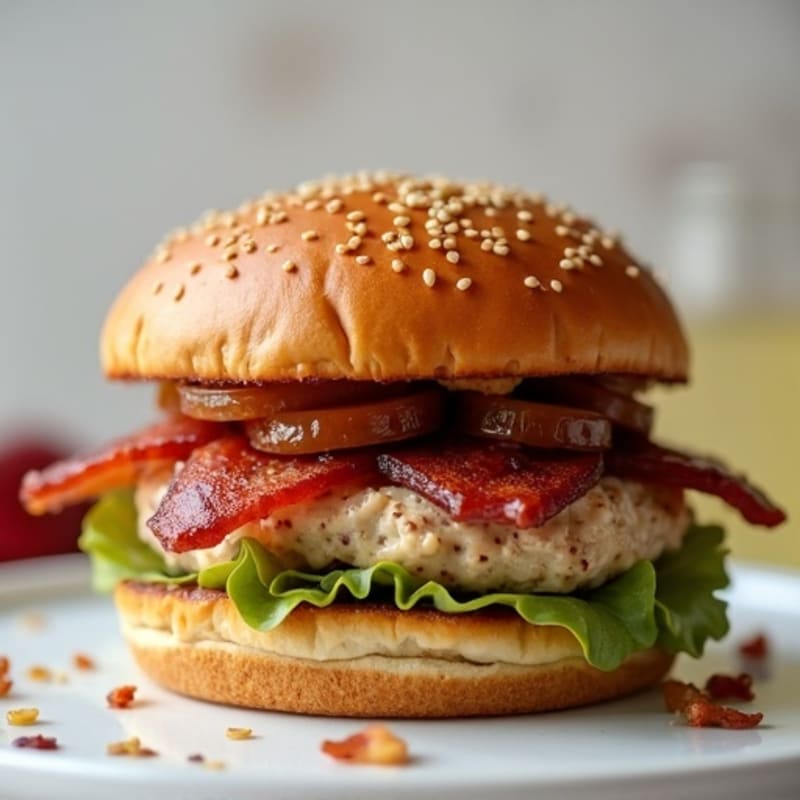 Lean Turkey-Bacon Burger with Caramelized Onions