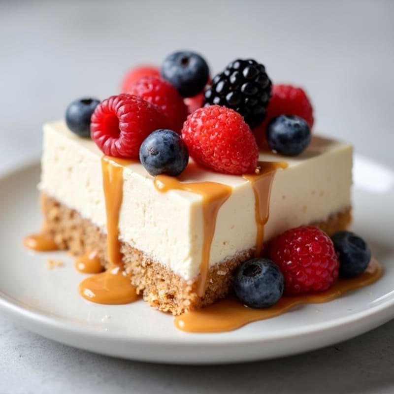 Creamy Greek Yogurt Protein Cheesecake with Mixed Berries