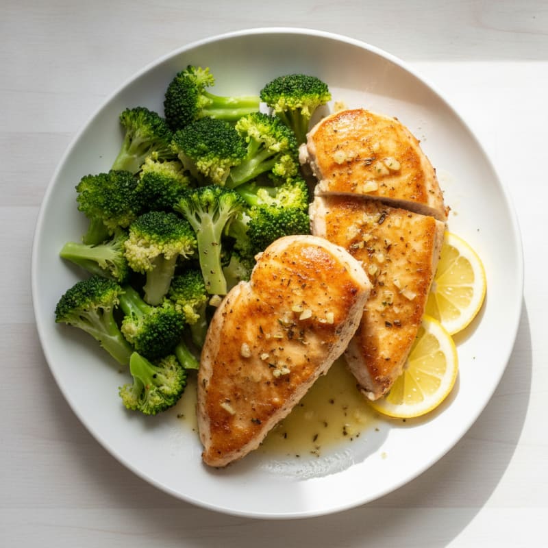 Airfried Lemon Garlic Chicken Breast with Steamed Broccoli