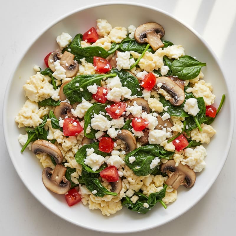 Egg White Spinach Scramble with Sautéed Mushrooms