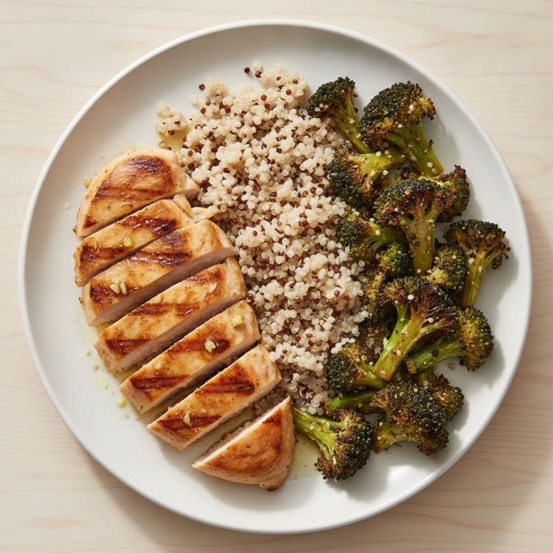 Grilled Chicken Breast with Quinoa and Roasted Broccoli