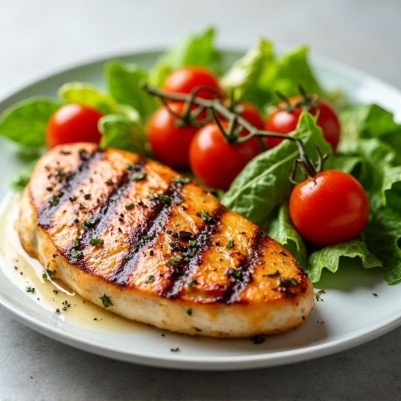 Grilled Chicken Breast with Crisp Romaine and Cherry Tomatoes