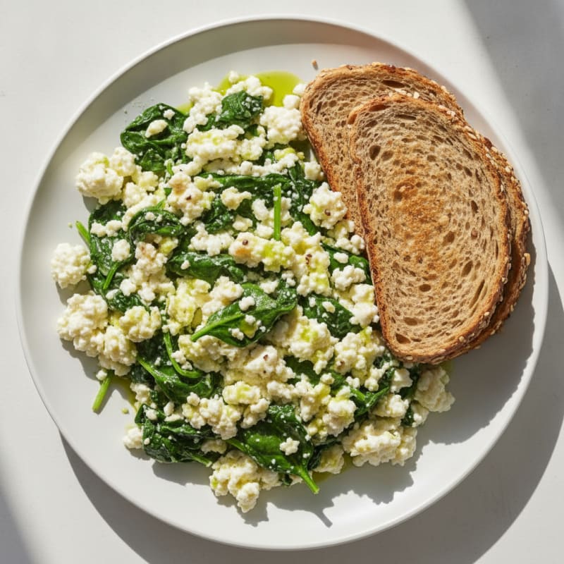 Cottage Cheese and Egg White Scramble with Sautéed Spinach