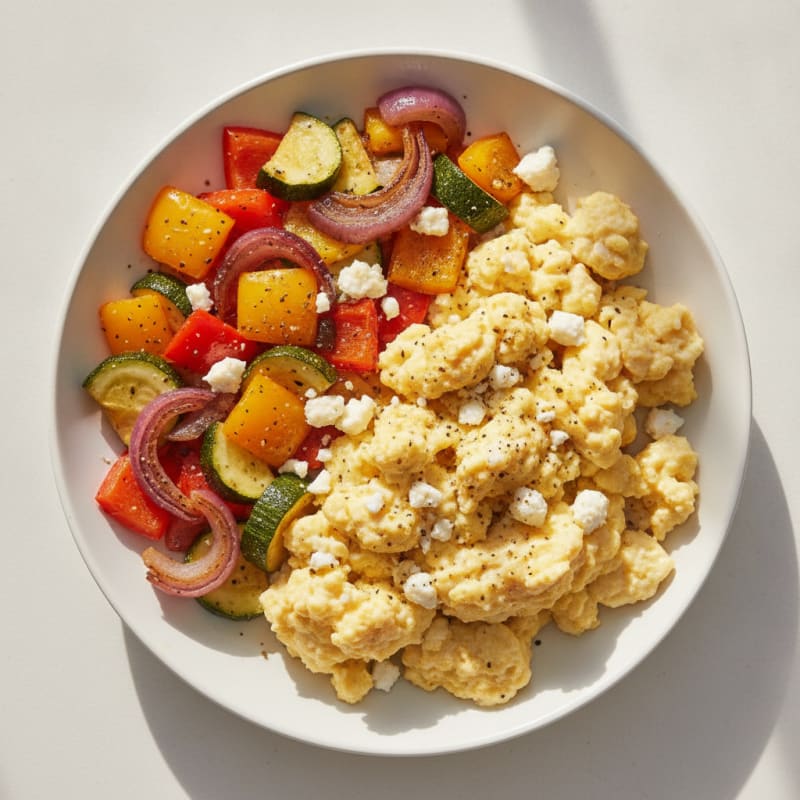 Hearty Scrambled Eggs with Roasted Vegetables