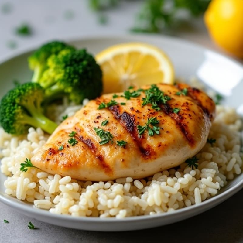 Lemon Herb Roasted Chicken with Fluffy Rice Pilaf