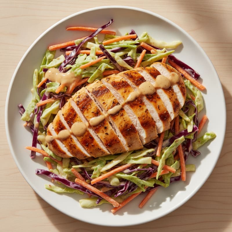 Grilled Chicken Breast with Crunchy Cabbage Slaw