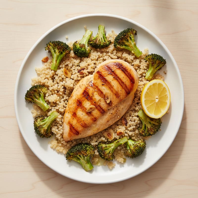 Grilled Chicken Breast with Quinoa and Roasted Broccoli