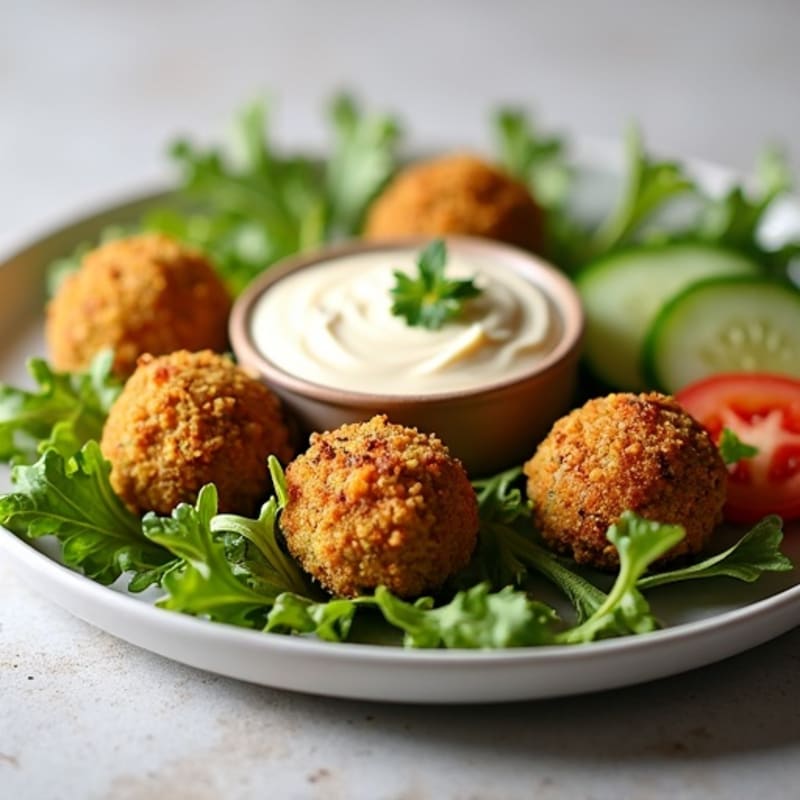 Crispy Baked Falafel with Creamy Tahini Sauce and Fresh Greens