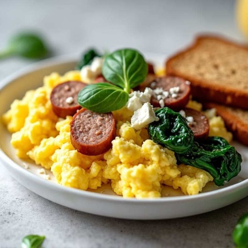 Egg White Scramble with Turkey Sausage and Spinach