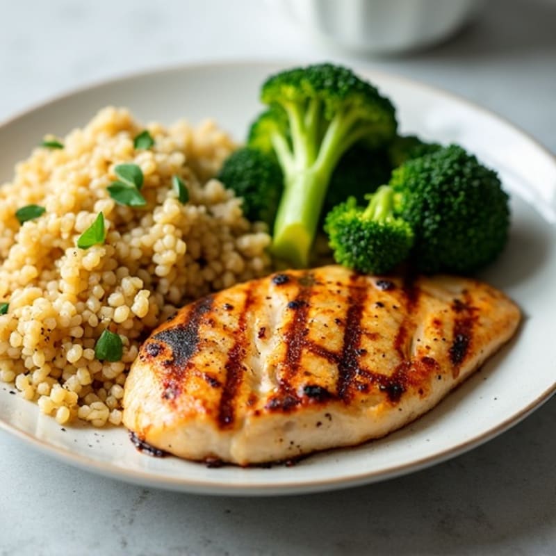 Grilled Chicken Breast with Quinoa and Roasted Broccoli