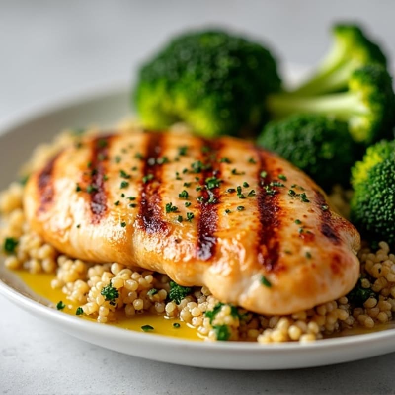 Grilled Chicken Breast with Quinoa and Roasted Broccoli