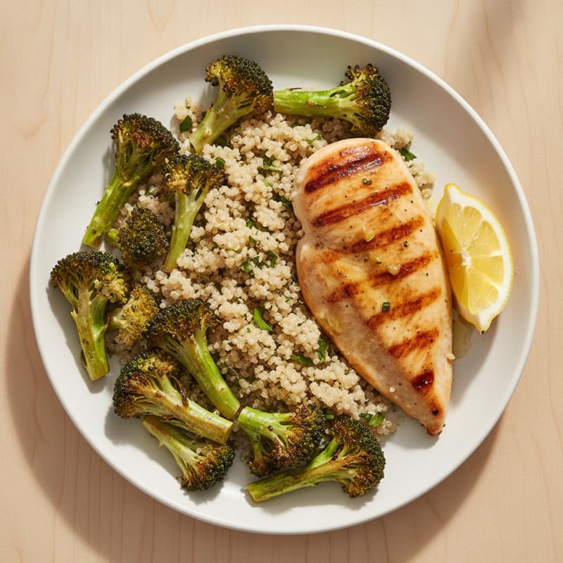 Grilled Chicken Breast with Roasted Broccoli and Quinoa
