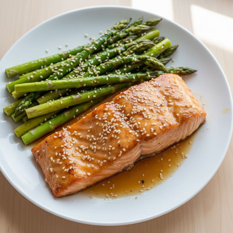 Golden Teriyaki-Glazed Salmon with Roasted Asparagus