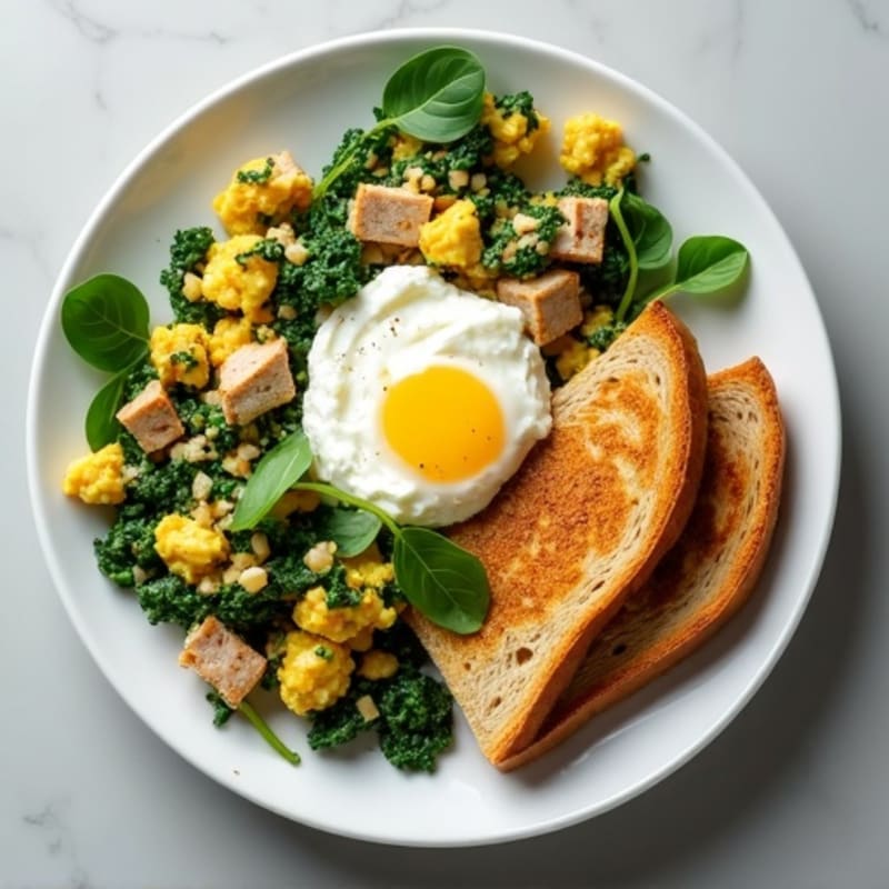 Egg White and Turkey Spinach Scramble with Cottage Cheese