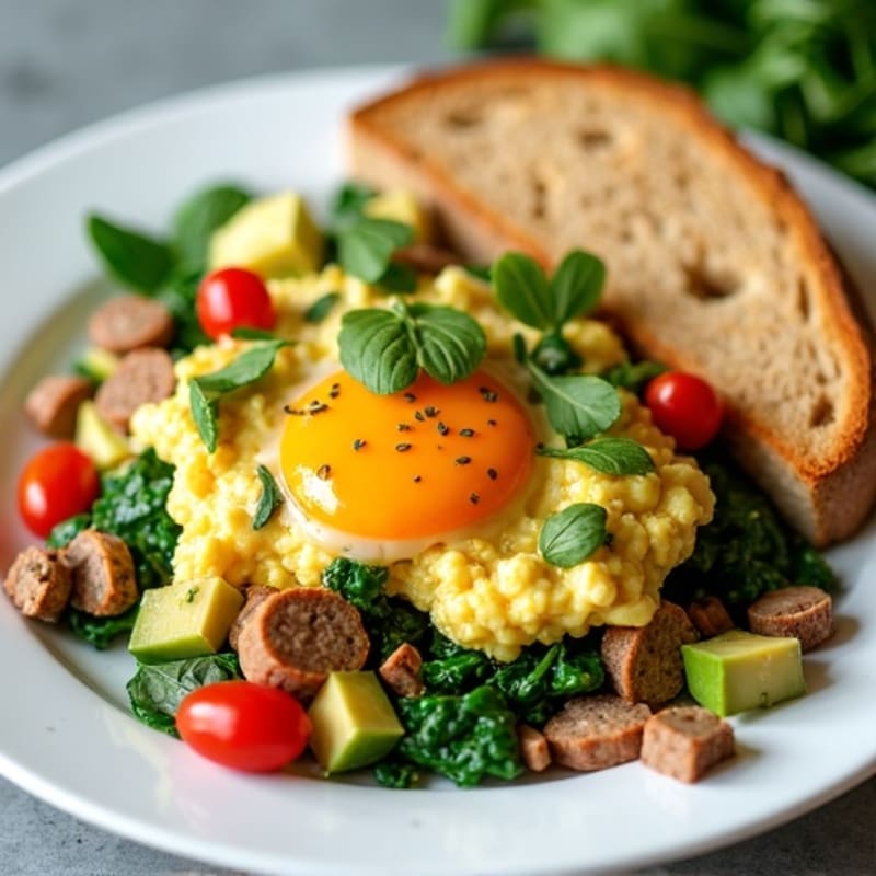Egg White Scramble with Spinach and Turkey Sausage