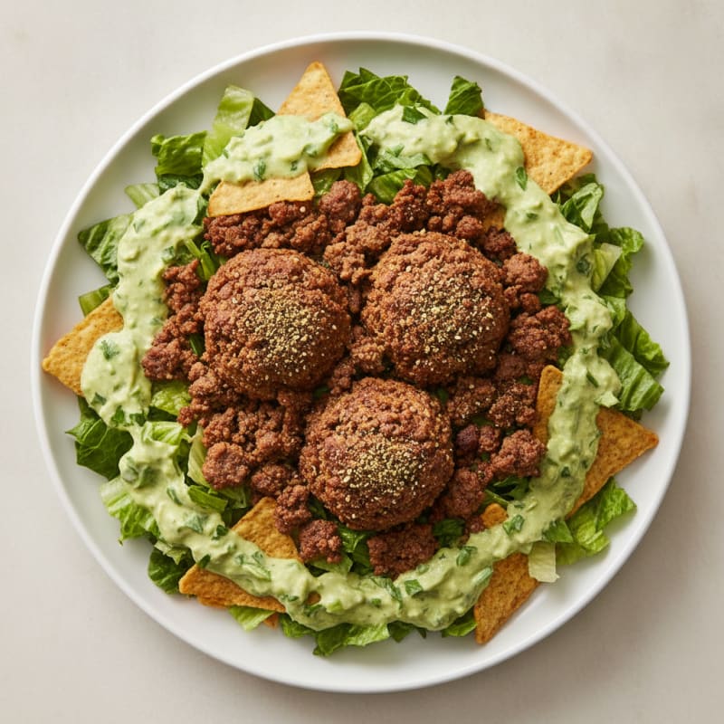 Hamburger Taco Salad with Green Goddess Dressing