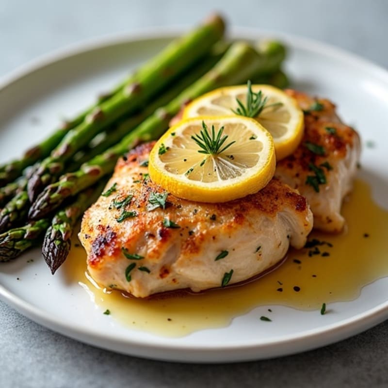 Crispy Lemon Herb Roasted Chicken Thighs with Roasted Asparagus