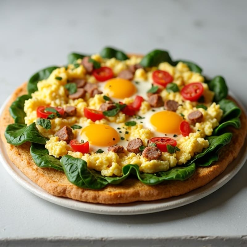 Egg White and Turkey Sausage Breakfast Pizza with Spinach