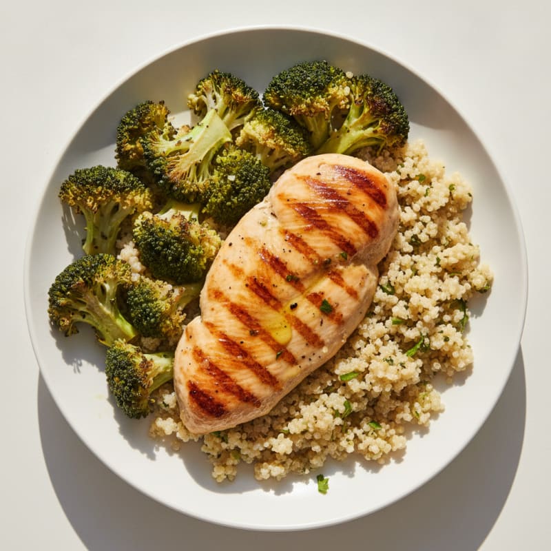 Grilled Chicken Breast with Quinoa and Roasted Broccoli