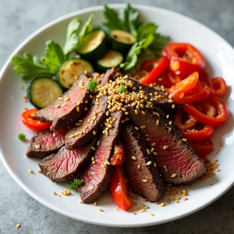 Sweet-Savory Sesame Beef with Charred Vegetables