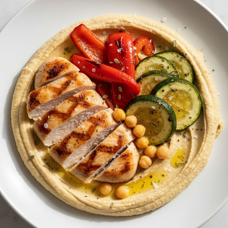 Mediterranean Hummus Platter with Grilled Chicken
