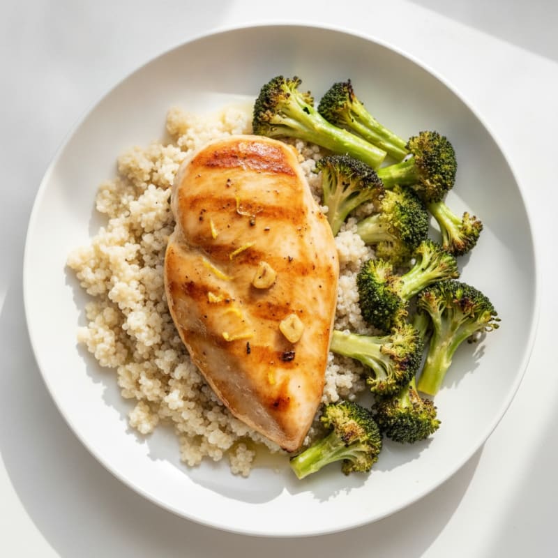 Grilled Chicken Breast with Quinoa and Roasted Broccoli