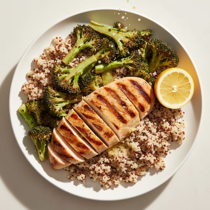 Grilled Chicken Breast with Quinoa and Roasted Broccoli