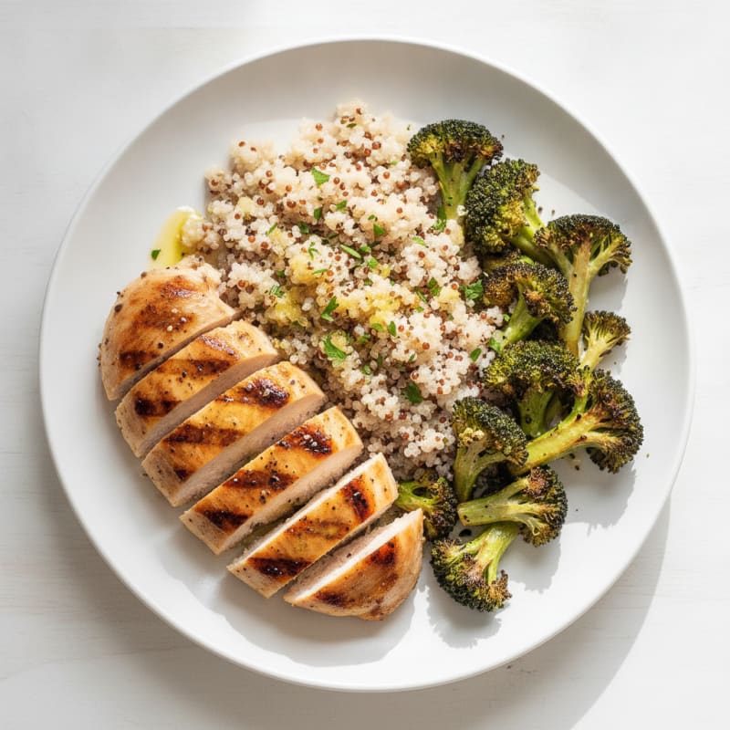 Grilled Chicken Breast with Quinoa and Roasted Broccoli